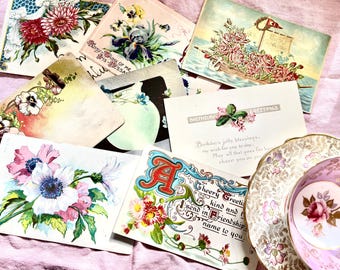 8 Printable Vintage Postcards - Digital Download - Antique Floral Ephemera - Junk Journal & Scrapbooking - Edwardian Post card