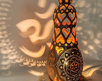 Meditation Handmade Ceramic Light Sculpture-Ceramic Lamp with Aum and Flower of Life symbol