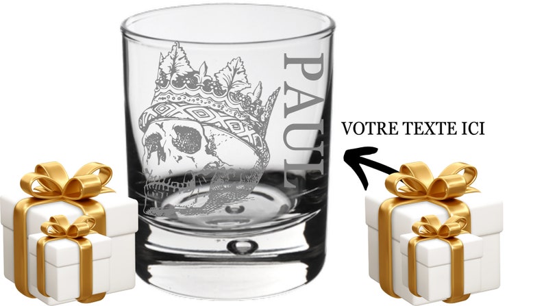 Personalized whiskey glass tête de mort