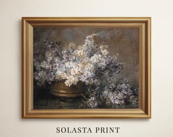 White Purple Lilac Art Print | Antique Still Life Painting | Floral Wall Art(Digital Download)
