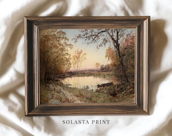 Landschaftsgemälde „Sonnenuntergang am Fall River“ | Vintage-Aquarell-Herbstkunst (Digitaler Download)