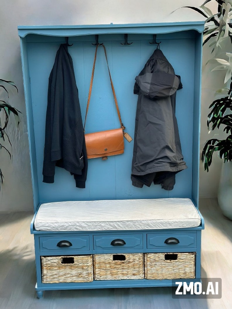 Hand Made Coat Rack/shoe Storage With Woven Baskets. Etsy UK