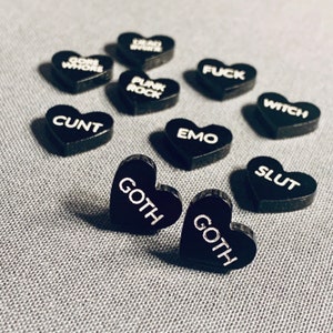 Cold Dark Heart Goth/Emo Conversation Heart Stud Earrings