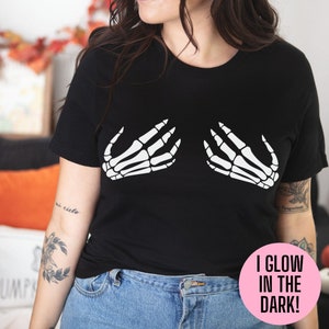 Glow In The Dark Skeleton Hands T-Shirt - Basic Witch Halloween Collection - PLUS SIZES AVAILABLE!