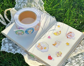 Kawaii Sticker Roll, 600 Cute Stickers for Kids, Sheep Scrapbook Stickers, Space Emoji Jungle Designs, Reward Stickers
