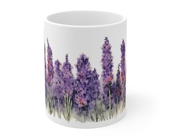Floral Coffee Mug Watercolor Flowers Ceramic Mug Lavender Pressed Flowers Boho Gift Cottagecore Gift Plant Lover Gardener Gift For Her