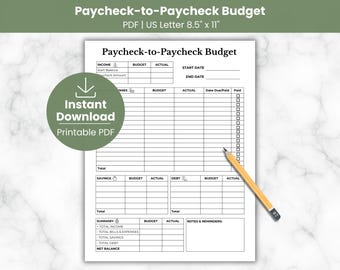 Paycheck to Paycheck Budget Template | Bi-Monthly Budget | Weekly Budget | Budget Overview | Personal Finance Savings, Expenses, Debt