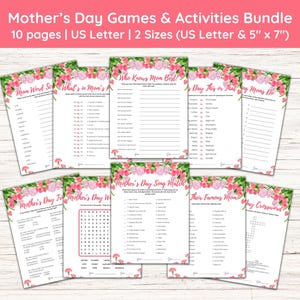 Mother&#39;s Day Brunch Games Bundle | Printable Mother&#39;s Day Games | Mother&#39;s Day Party Ideas | Mother&#39;s Day Game Pack | Mom Activities Brunch