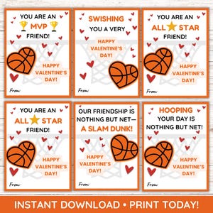 Druckbare Basketball Valentinstag Karten | Valentinstag Valentinstag | Sofortdownload | Niedlich und Sportlich Valentinstag | Schulkartenbörse
