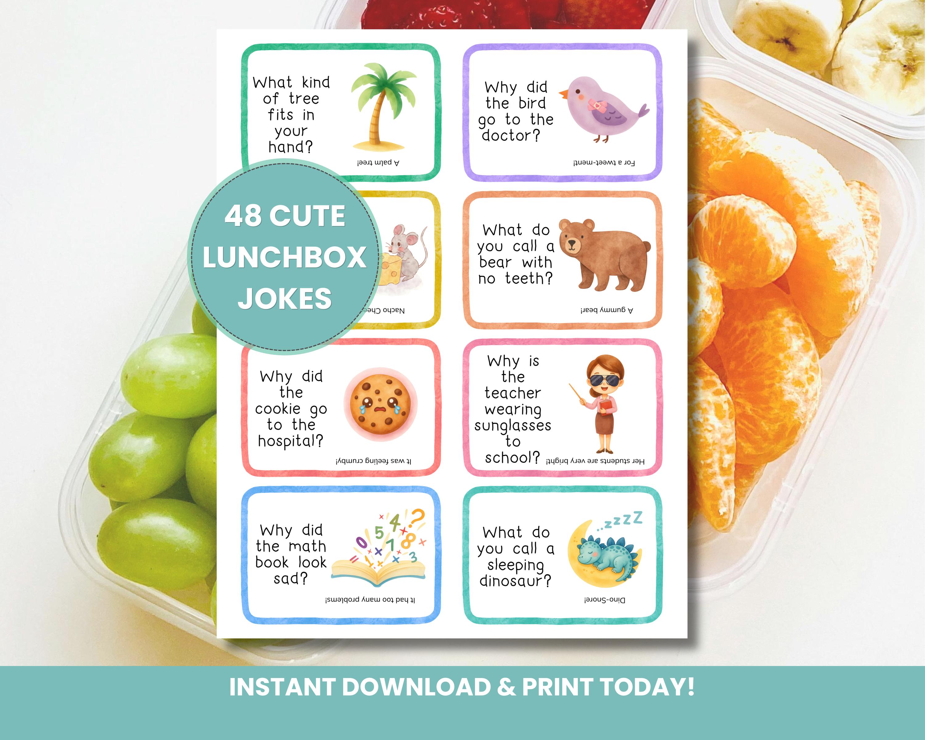 Printable Lunchbox Notes for Kids | 48 Lunch Box Jokes | Funny Joke ...