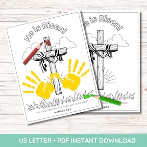 Easter Handprint Coloring Craft | He is Risen Keepsake Art | Sunday School Activity | Toddler Preschool Kindergarten | Homeschool | PDF