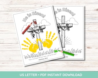Easter Handprint Coloring Craft | He is Risen Keepsake Art | Sunday School Activity | Toddler Preschool Kindergarten | Homeschool | PDF