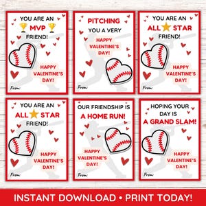 Druckbare Baseball Valentinstag Karten | Valentinstag Valentinstag | Sofortdownload | Niedliche und sportliche Valentinskarten | Schulkartenbörse