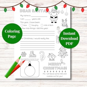 Brief an den Weihnachtsmann Malseite | Lieber Weihnachtsmann Brief für Kinder | Printable Weihnachtswunschliste | PDF zum Ausmalen für Weihnachten