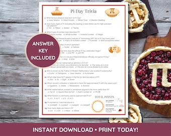 Juego de trivia del Día de Pi / Actividad divertida del Día de Pi en el aula / Actividad de aprendizaje para profesores de matemáticas en el aula / Fiesta de Pi(e) para niños, adultos y personas mayores