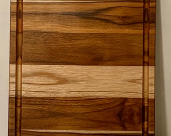 TEAK 12in x 16in x 1-inch thick   cutting board  with juice groove and mental handles