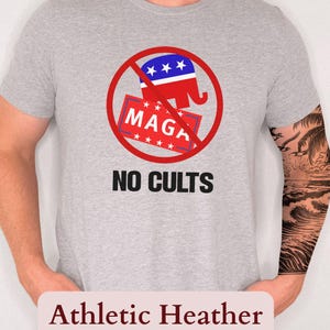 No Cults Unisex Tee or Sweatshirt: Anti GOP MAGA Trump top, Retro-Inspired Protest Wear, Free Thinker, Progressive, Political Satirist Gift
