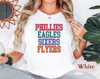 Philadelphia 4 Sports Team Shirt, Phillies, Eagles, Sixers, Flyers, Unique Customizable Philly Sports Fan Gift, Unisex Tee or Sweatshirt