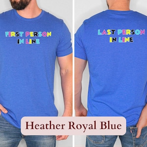 Erste Person in der Schlange / Letzte Person in der Schlange witziges Comic Con Shirt, sarkastisches Comic Convention T-Shirt, nützliches Comic Buch Fan Geschenk für Comic Leser