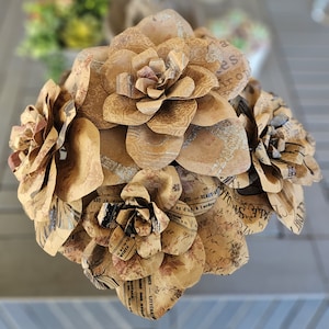 Vintage Paper Flower Bouquet - Handmade 6 Stem Arrangement for Home, Wedding, Gift & Keepsake