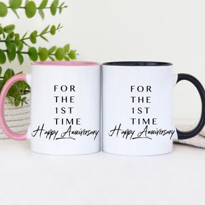 Taza para el primer aniversario, regalo para el primer aniversario, taza para pareja, aniversario de bodas, regalo único para él o ella, idea de regalo para el aniversario de los padres