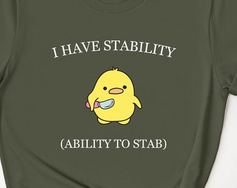 Shirt eend met mes, shirt grappig eend, ironisch stabiliteitsshirt, grapcadeaus, grapshirts, grappig cadeau, humoristisch shirt eend