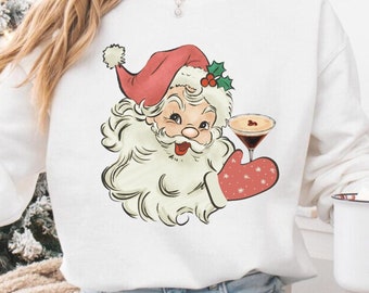 Santa Espresso Martini Sweatshirt, Christmas Espresso Martini Crewneck, Retro Santa Sweater, Festive Cocktail Shirt, Christmas Party Shirt
