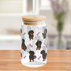 Dachshund Glass Tumbler, Gift for Dachshund Mom, Reusable Drinkware, Dachshund Lover Glass Cup, Dog Mom Gifts, Dog Lover Gifts