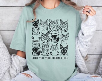 Camisa de gato angustiada, camisa de gato divertida, camisa de colores cómodos, gato pelusa, camisa de gran tamaño, camisa amante de los gatos, regalo de amante de los gatos, camisa de mamá gato