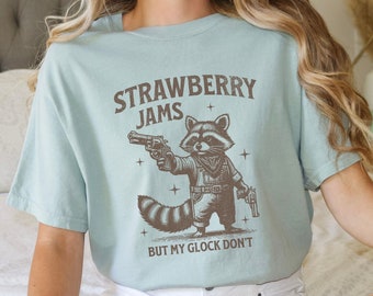 Strawberry Jams Comfort Colors Shirt, Funny Raccoon Shirt, Ironic Shirt, Sarcastic Animal Shirt, Joke Gift, Strawberry Shirt, Oversized Tee
