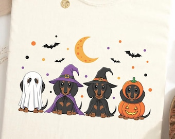 Dackel Halloween Shirt, süße Dackel Hunde in Kostümen, Hundeliebhaber T-Shirt, Dackel Halloween Shirt, Herbst Wurst Hund T-Shirt