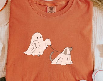 Ghost wandelen hondenshirt, Halloween hondenshirt, oktober kleding, spooky seizoen shirt, hondenliefhebber cadeau, Halloween shirt, retro spookhond shirt