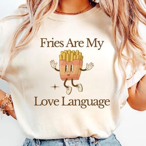 Koszulka z napisem „Fries Are My Love Language”, koszulka z napisem „Fries”, prezent dla miłośnika frytek, prezent dla smakoszy, zabawna koszulka z napisem „Fries”, retro frytki, koszulka z napisem „Vintage Cartoon”, prezenty z żartami