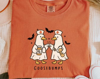 Halloween Goose Nurse Shirt, Spooky Goose Shirt, Halloween Nurse Shirt, Nurse Gift, Silly Goose Shirt, Halloween Lover Nurse, Goosebumps Tee