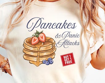 Pfannkuchen und Panikangriffe Shirt, lustiges Pfannkuchen Shirt, Frühstück Liebhaber Geschenk, Angst Witz Shirt, Vintage Pfannkuchen Shirt, Retro Angst Shirt