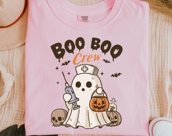 Camiseta de enfermera de Halloween, camiseta de enfermera festiva, camiseta de colores cómodos, regalo para enfermera, camiseta de enfermera para otoño, camiseta de enfermera divertida, camiseta de tripulación Boo Boo