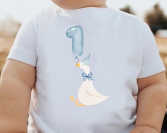 Camiseta de ganso de cumpleaños para bebé, camiseta de primer cumpleaños para bebé, regalo de primer cumpleaños para bebé, camiseta azul de ganso tonto, camiseta divertida y linda de cumpleaños