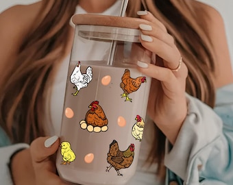 Vaso de cristal con forma de pollo, regalo para amantes de los pollos, vaso de cristal con forma de pollo, regalo para amantes de los pollos, vaso Libbey con pollos, vaso de cristal con forma de pollo