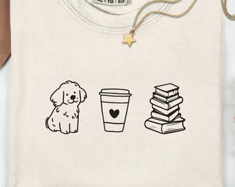 Camiseta de perros, café y libros, regalo para mamá perruna, regalo para amantes del café, amante de los libros, mamá perruna, bebedora de café, lectora, amante de los libros, amante de las mascotas