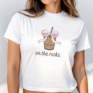 Iced Coffee Baby Tee, On the Rocks Shirt, Y2k Style Shirt, Baby Tee Y2K, Gift for Her, Coffee Lover Shirt, Cute Coffee Gift, Girlcore Shirt