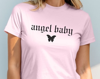 Änglababy fjärilsbabytröja, änglalik skjorta, retroskjorta, Y2K-stilskjorta, babytröja Y2K, söt present till henne, minimalistisk flickvänströja