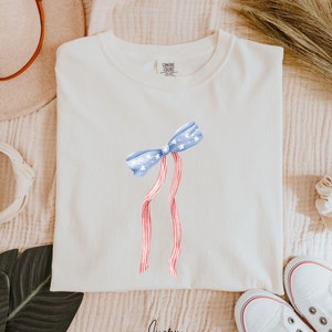 Coquette 4th of July Shirt, Aesthetic American Shirt, Comfort Colors Tee, USA Shirt, Patriotic Bow Shirt, Independence Day Tshirt, USA Gift