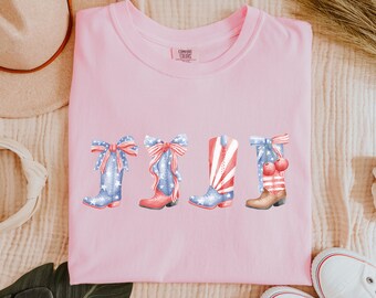 4. Juli Cowgirl Shirt, Amerikanisches Cowgirl Shirt, Comfort Colors T-Shirt, USA Shirt, Coquette Bunch Shirt, Unabhängigkeitstag Tshirt