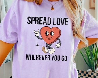 Spread Love Shirt, Retro Heart Shirt, Retro Cartoon Shirt, Groovy Character Tee, Positivity Shirt, Mental Health Gift, Cute Love Shirts