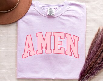 Amen Shirt, Comfort Colors Tee, Religious Shirt, Christian Shirt, Faith Shirt, Uplifting Shirt, Bible Verse, God is Good Gift, Pink Amen Tee