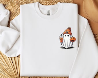 Spooky Ghost-sweater, leuke Halloween-ronde hals, minimalistische Halloween-trui, oktober-kleding, herfst herfstseizoen, feestelijk Halloween-shirt