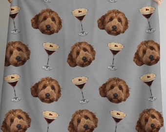 Aangepaste huisdier en espresso martini deken, hondenliefhebber pluche deken, huisdier thema deken, gepersonaliseerde deken gooien, hond moeder cadeau, huisdier decor