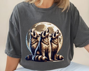 Procioni che ululano alla luna Comfort Colors Camicia, Camicia di procione celeste, Camicia di procione divertente, Regalo per gli amanti degli animali, Camicia di natura stravagante