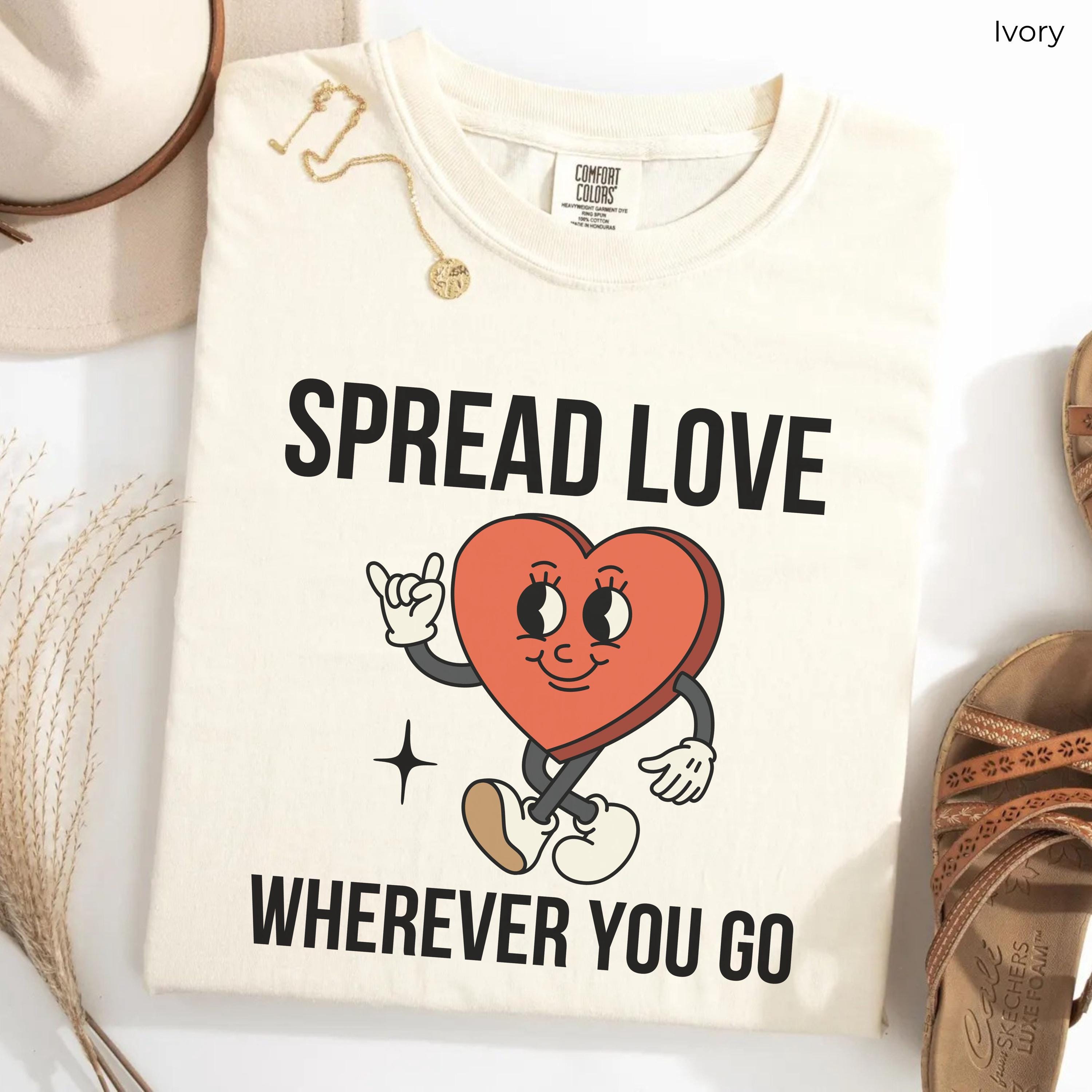 Spread Love Shirt, Retro Heart Shirt, Retro Cartoon Shirt, Groovy