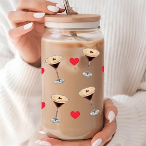 Espresso Martini Tumbler, Espresso Martini Lover Gift, Iced Coffee Cup, Retro Heart Glassware, Coffee Lover Gift, Cute Gift Ideas for Her